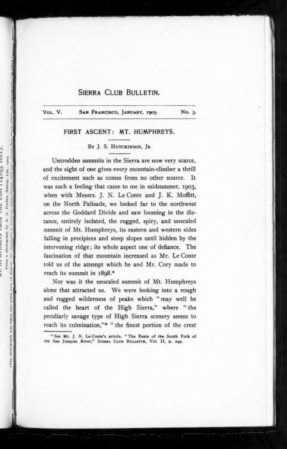 Sierra Club Bulletin 1905 Vol 5 No 3 January cover